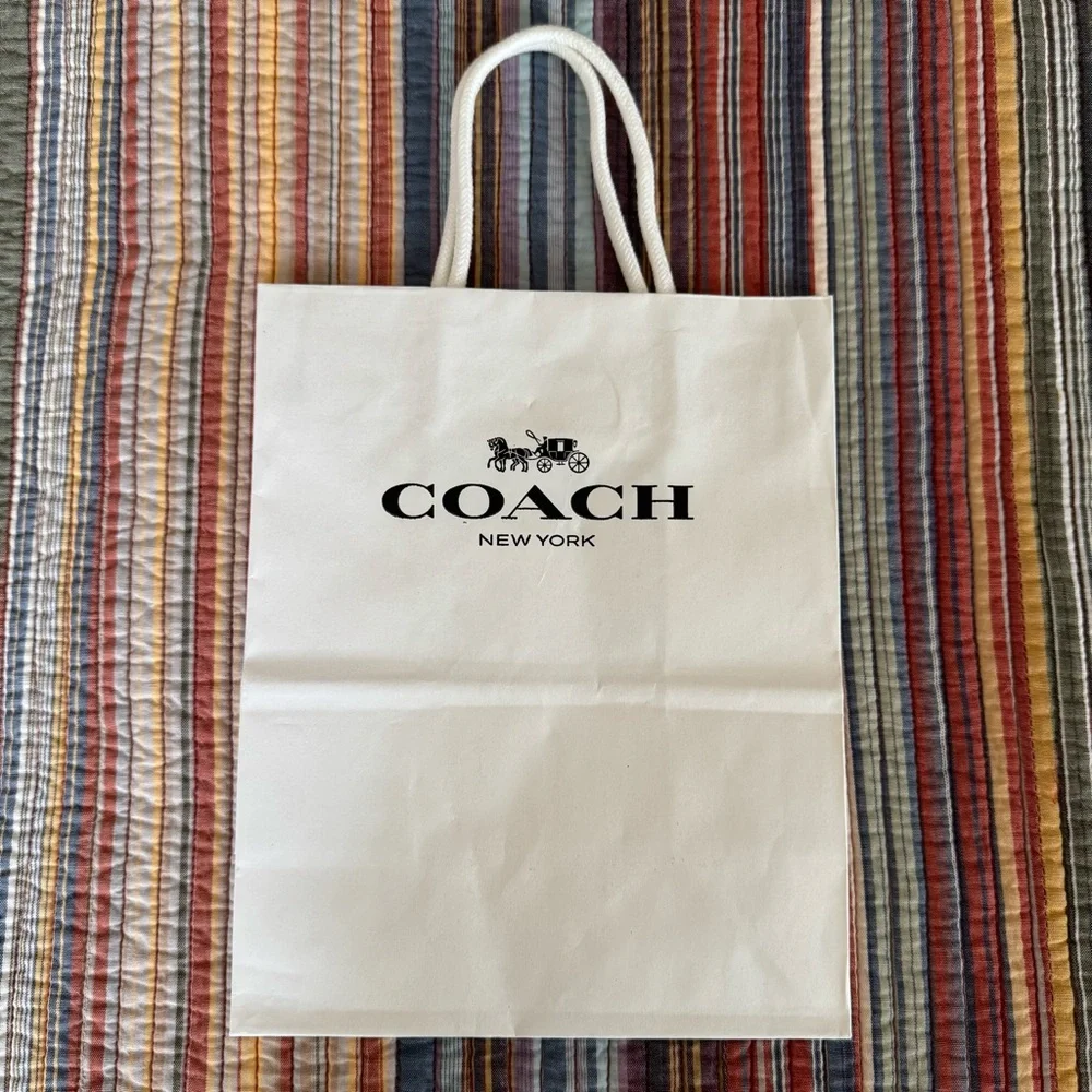 Coach white paper shopping or gift bag. Black Logo. White Rope Handles 10x8x4.5